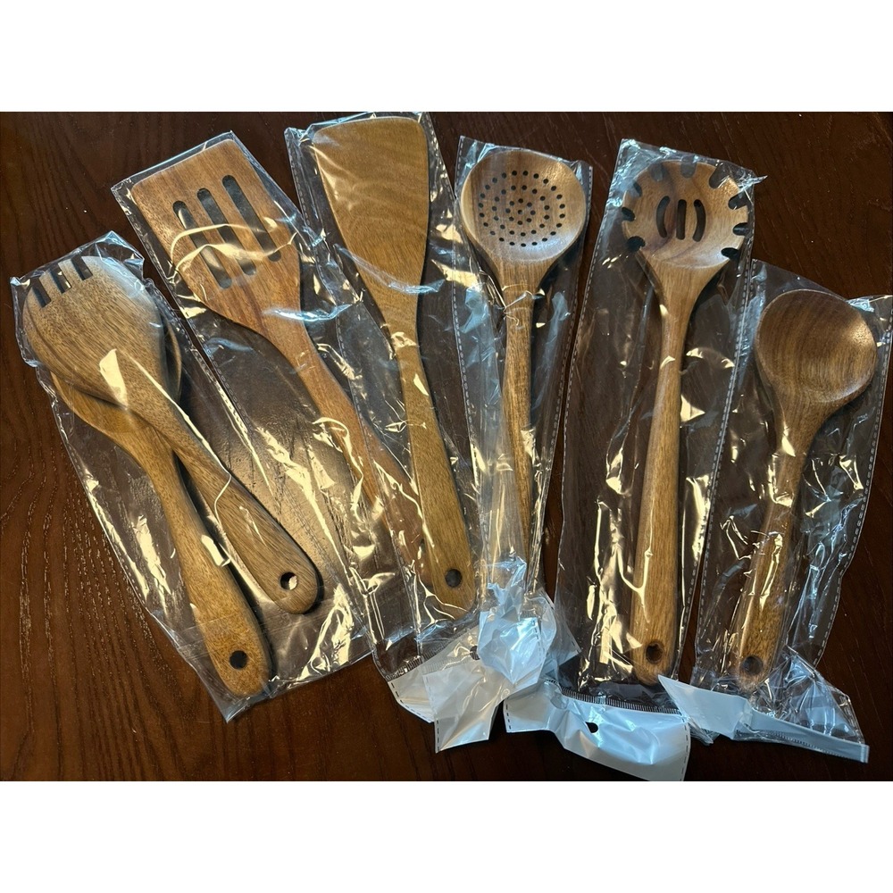 Wooden Kitchen Utensils set 7Pcs Spoons for cooking Natural Teak Spatula
